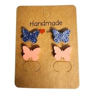 Blueblush Sparkle Wings Acrylic Stud Earrings - 2 Pair